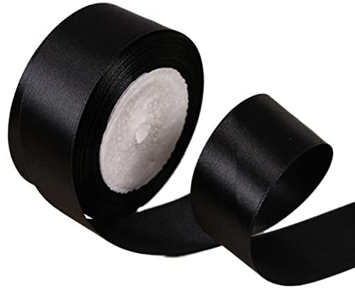 Geschenkband Schwarz 25mm Breit, 23 Meters Satinband Schwarz Geschenkbänder Stoff Schleifenband Dekoband zum Geschenkverpackung, Bastelarbeiten, Geburtstag und Hochzeitsdekoration