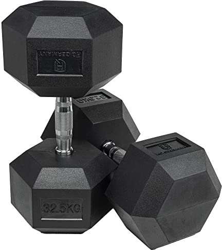 HQ Germany® Hexagon Hanteln 32,5kg 2 Stück | Geruchsarm, ±1,5% Gewichtstoleranz | 32,5kg Hantel, 32,5 kg hanteln 2er Set, Kurzhantel, Dumbbell, 32,5 Kilo Hantel Set, Hantelset Hexagon