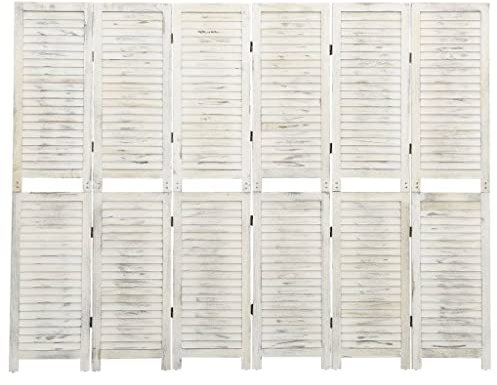 vidaXL 6-Panel Room Divider Antique White in Solid Wood - Stylish Carved Design Freestanding Partition for Home Decor and Space Management