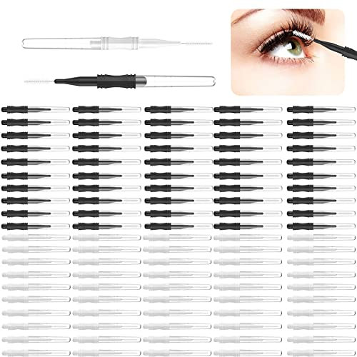 100 Pcs Micro Eyebrow Brush With Cap - 2 Size Multifunctional Spoolie Lamination Brush for Lashes
