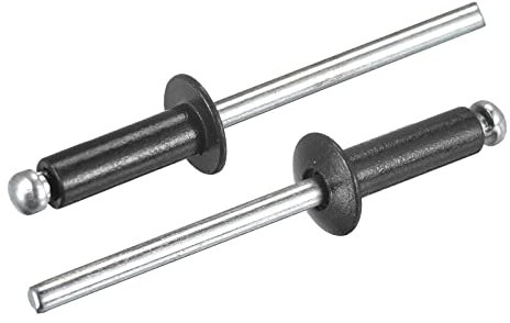 sourcing map Ciegos Remaches, 4mm x 12mm Aluminio Abierto Extremo Plano Redonda Cabeza Remache para Unión Metal Placa, Negra 200uds