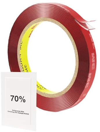 Spyder Tape 4910 Clear Double Sided Tape 6mm x 3m : Weatherproof Heavy-Duty Mounting Tape for Glass, Metal & Plastic - Professional Grade Transparent Adhesive with IPA Wipe