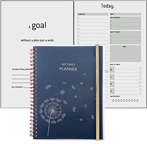 Terminplaner Undatiert Ringbuch - Tagesplaner 1 tag 1 seite, Planer A5 mit To do listen & Zeitplan, Mehr Notizen Kontak Gewohnheits-Tracker Seitet, Tasche, Gummiband, Ideen Kalender 2023 2024