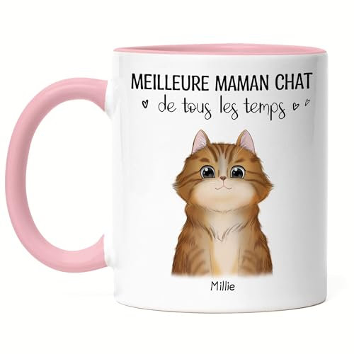 Kiddle-Design Propriétaire de chat Mug Rose Personnalisé Cadeau Maman chat Amoureux des chats Proverbe Nom Ami des chats Animal de compagnie