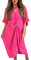 Women’s Ladies V-Neck Knot Twist Short Sleeve Baggy Oversized Loose Fits Smock Midi Casual Longline Summer Dresses for Women Fuchsia 12-24