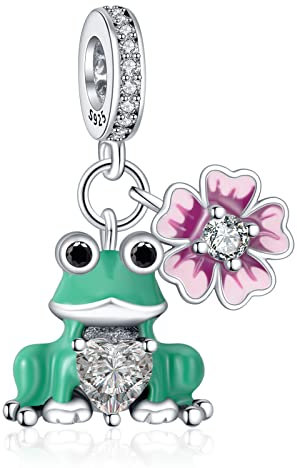 Annmors 925 Sterling Silber Bead Charms für Europäische Armbänder und Halskette Frog Hugs Heart And Pink Daisy Perlen mit 5A Zirkonia, Valentinstag, Muttertag, Geschenkanhänger für Frauen und Mädchen