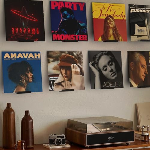 BLOLYO Lot de 8 étagères murales Transparentes pour disques vinyles (Noir)