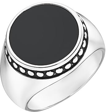 Giorgio Martello Milano Ring Siegelring Mit Schwarzem Achat, Silber 925 Schwarz, 66 925 Sterling Silber