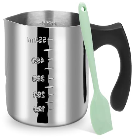 ALLAVA Casserole de 600 ml, bol de fusion de bain-marie, pot de fonte, pot de cire de bougie en acier inoxydable, grattoir en plastique bonus, pour bougies, sucre, beurre, fromage, caramel, chocolat