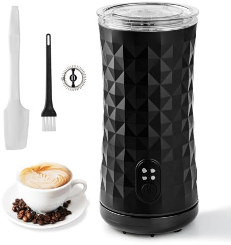 AdrreyuFny Milk Frother Electric, 4 in 1 Hot & Cold Milk Foamer, Auto Shut-Off Milk Steamer, 240ml 400w Stainless Coffee Frother for Coffee,Cappuccino,Latte (Black)