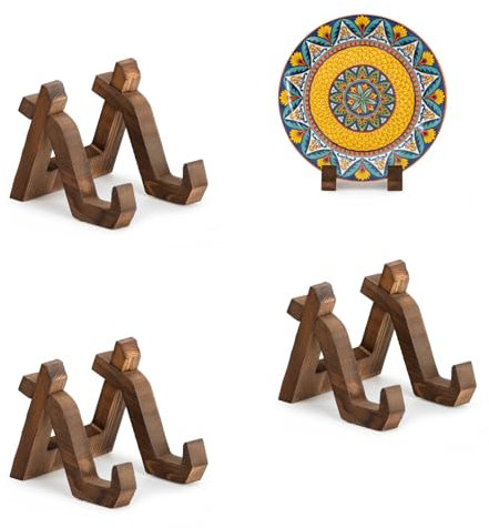 ANBOXIT Plate Display Stand, 3 Pack 4 Inch Plate Holder for Displaying, Decorative Picture Frame Dish Photo Plaque Platter Wood Stand