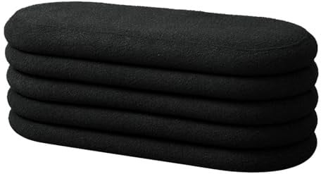 SVITA Blossom XL Hocker mit Stauraum Sitzbank Sitztruhe Sitzhocker Aufbewahrungsbox Polsterbank bis 300 kg belastbar Ottomane Boucle-Bezug Schwarz