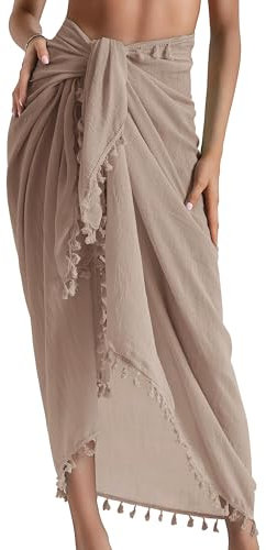 AVAYUU Damen Sarong Pareo Strand Wickelrock Lang Strandkleid Tücher Sexy Bikini Vertuschen Sommer Badeanzug Cover up Strandtuch Vertuschung Wrap TapisserieWickeltuch mit Quaste Khaki