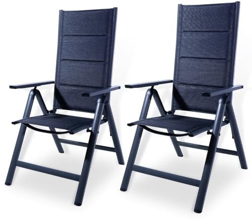 CCLIFE Gartenstühle Alu 2er Set,Gartenstuhl Hochlehner Klappbar, Balkonstühle 7-Fach Verstellbar bis 150kg Dunkelgaru,Modell:Luxcomfort,CushHom
