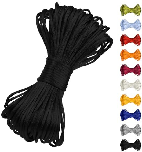 CAMAL Cordon pour Bracelet Cordon Satin 2mm Fil de Soie Corde Tressée Ficelle Nylon 20 Mètres pour Fabrication de Bracelets, Bijoux, Macramé, Collier en Vrac (Noir)