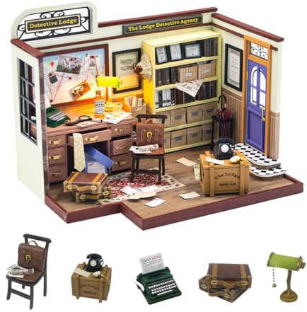 DIY Puppenhaus Miniatur Kit 1:24 Skala Kreative Zimmer Detektei Modell mit Möbeln LED Lichter Holzpuzzle Spielzeug für Erwachsene Teens Kind Geburtstagsgeschenke