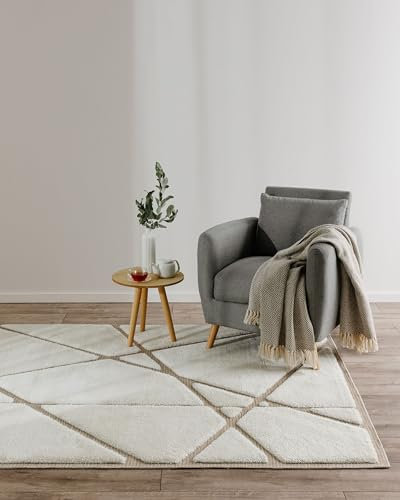 benuta Basic Teppich Elvy - Creme 140x200 cm - Abstrakter weicher Relief Wohnzimmerteppich - Leicht zu Reinigen - Strapazierfähig - Für Fußbodenheizung Geeignet