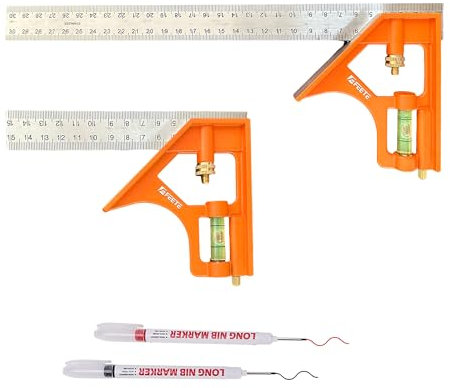 FEETE Kombinationswinkel Set 150mm & 300mm, Schwerer Zimmermannswinkel, Kombinationswinkel mit Libellen für präzise und einstellbare Maße in der Tischlerei, Combination Square