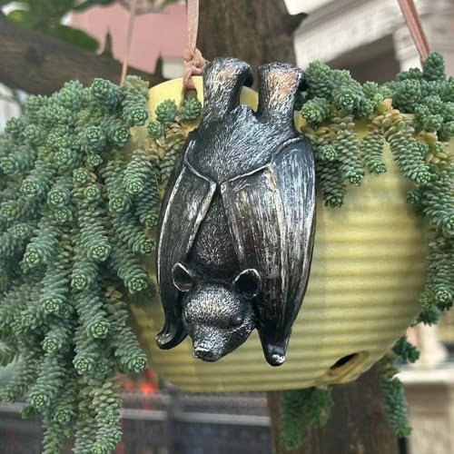 Hollylife Halloween Hanging Bat Statue Bat Shaped Flower Pot Ornament Garden Decoration Bat Pendant Resin Crafts Outdoor Animal Bat Plants Pot Vase Decoration Hanger Home Office Decoration