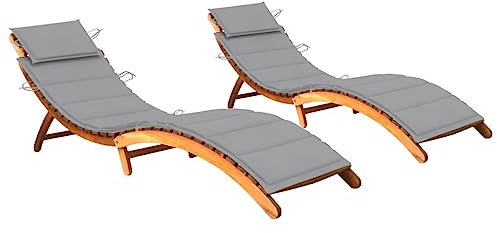 Keyroto Sonnenliege 2 Personen Holz Doppelliege Outdoor Gartenliege wetterfest Liegestuhl Holz Liegestuhl klappbar Holz Holzliegen Outdoor Massivholz Akazie-Grau-2 Sonnenliegen