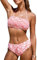 CUPSHE Bikini Set for Women Bandeau Top Back Tie Swimming Costume Mid Waisted Bottom with Removable Shoulder Straps Swimsuit Two Piece Coral/Floral M