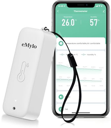 eMylo Thermometre Wifi, Hygrometre Connecté avec Alarme Intelligente, Stockage Exportation Gratuite de Données et Fonctions D'étalonnage, Compatible avec Smart Life, Blanc 1 Pièce