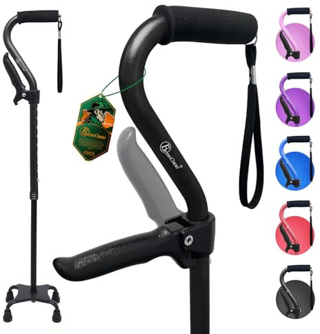 BeneCane Quad Stock mit zweitem Griff Verstellbarer Gehstock mit weichem, gepolstertem Handgriff für Männer und Frauen, leicht und bequem, Gehstöcke mit 4-zackigen Füßen für Stabilität