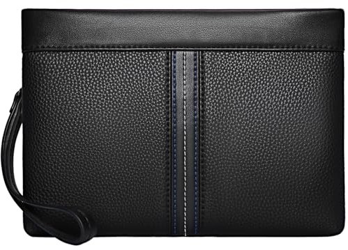 Eshow Men's Leather Clutch Bag Wristlet Bag Clutch Purse Handbags Synthetic Leather Bags with Wrist Strap Zip Closure 11.5 Inch for Business Travel Work