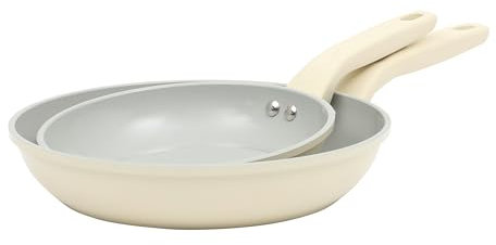 Gibson Home Barnsdall 2 Piece 8 & 10 Inch Aluminum Fry Pan Cookware Non-Toxic Ceramic Non Stick Frying Pan, Kitchen Egg Pan, Omelet Pan, Always Pan, Pots and Pans, Linen White, Induction Safe