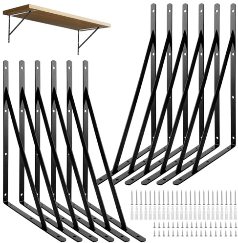 GBACHOOSE 12 Stück Regalhalterung 400 X 250 mm, Schwarz Metall Regalwinkel, Schwerlastwinkel für DIY Halterung,Wand Klapptisch Wandmontage, Werkbank, Lagerregal