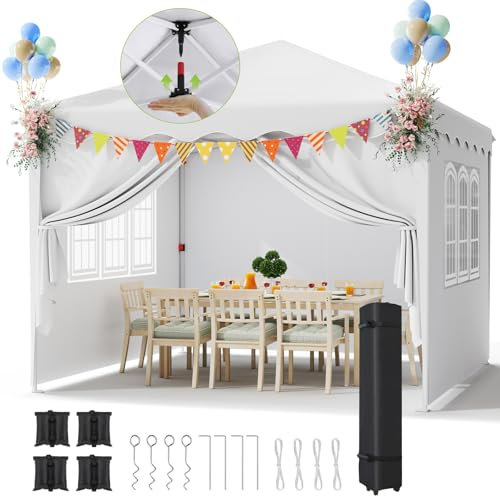 Tonnelle Pliante 3x3,Pop up Tonnelle Jardin Pliable,Tente Pliante avec 4 Côtés Latérales,Pavillon de Jardin,Tente Fête Pliable Réglable Hauteur,Imperméable,UV 50+,pour Camping Fête, Blanc