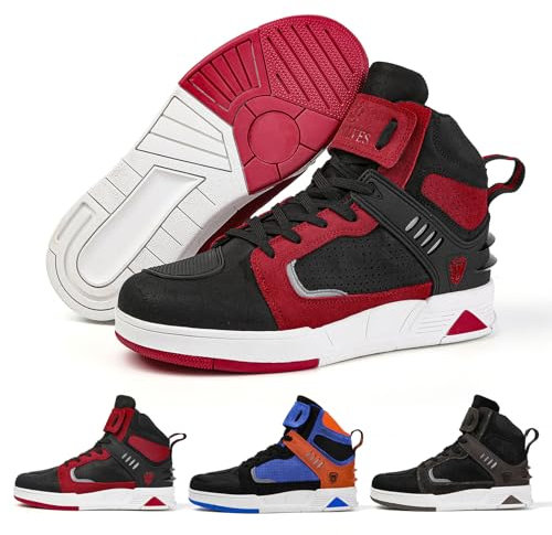 FHQGZT Motorradschuhe Herren Motorradstiefel Herren Motorrad, rutschfeste, atmungsaktive Street-Casual-Biker-Boots mit Knöchelstütze Leder Wildleder Racing Board Schuhe (Red,40 EU)