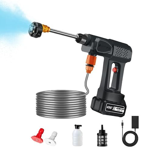 Sakerplus Portable Cordless Pressure Washer,6-in-1 Adjustable Nozzle,21V 36Bar Jet Power Washers Gun,Foam Cannon,6000/12000mAh Battery,Car/Floor/Window/Garden (20000mAh(With Rotating Sprinkler))