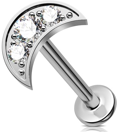 Jewseen Flache Rückseite Ohrring Innengewinde Helix Ohrring Knorpel Piercing Schmuck Titan Tragus Stud, 16G 8MM, Zirkonia Titan