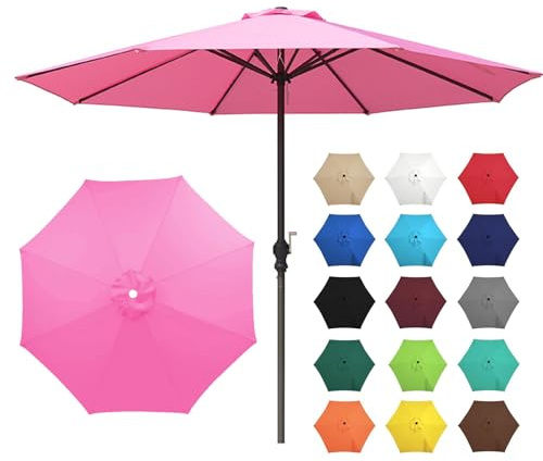 Amieron Sonnenschirm 320/270 cm Gartenschirm mit Kurbel UV Schutz Terrassenschirm Neigbar Kippbar Kurbelschirm für Balkon, Terrasse, Markt, Garten(Rosa,2.7m/8-Ribs)