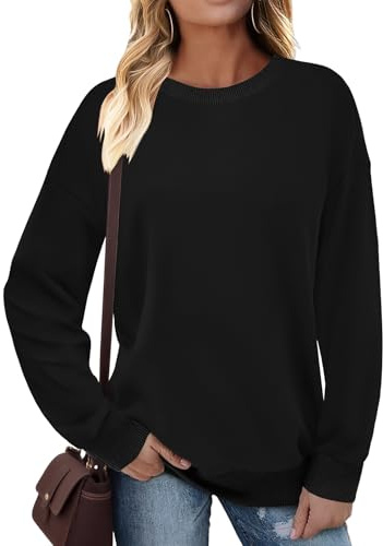Cuptacc Sweatshirts Women Uk Jumper Crewneck Ribbed Trim Long Sleeve Shirt | Crewneck,Ribbed Trim,Dropped Shoulder,Long Sleeve,Oversized,Without Hood,Comfy,Casual,Autumn,Winter