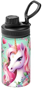 FDGBNM Bottiglia termica con unicorno rosa, 340 g. Doppia parete, a prova di perdite, a prova di sudore, all'aperto e in viaggio.