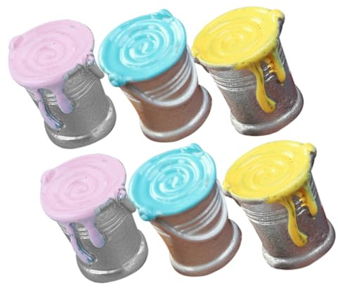 Gatuida 6pcs Miniature Paint Bucket Dollhouse Decor Paint Pot Model Realistic Mini House Accessory for Scale Doll Furniture and Simulation Ornaments