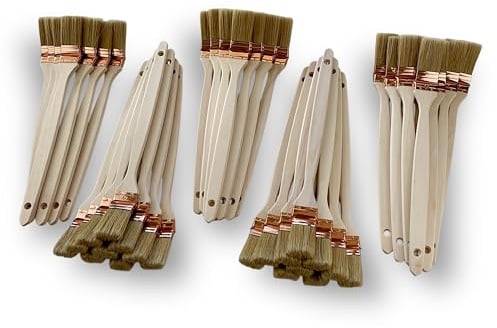 Juego de 50 pinceles de radiador planos de cabeza acodada | Ancho 40 mm | Seda blanca | Virola de cobre | Mango de madera | Ideal para ángulos, persianas, esquinas, tubos y bordes | Kibros 340P_40x50