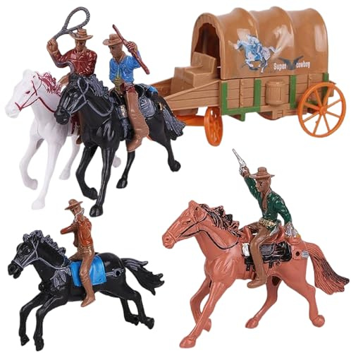 Hotainoys Cowboy-Actionfigur, 1 Set REIT-Cowboy-Spielzeug mit Wagen, Kunststoff-Spielzeugfiguren und Spielsets für mentales Sandspiel, Brettspiel-Requisiten, indische Figuren