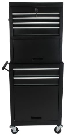dowowdo Modularer Werkzeugwagen 2-in-1 110 cm 6 Schubladen | Abnehmbarer Werkzeugkasten, 100kg Belastbar, Sicherheitsverriegelung, für Heimwerker-Garage, Schwarz