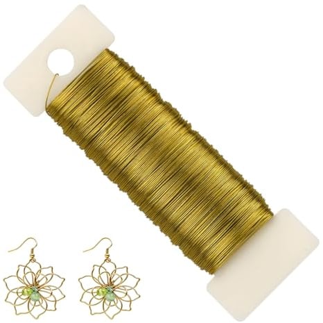 AVUELOI Filo metallico 0,3 mm Ø 50 m di lunghezza gioielli ferro cromato laccato fai da te oro bricolage, sottile, rotoli filo, creazione gioielli, filo fiori, bouquet, avvolgiceli