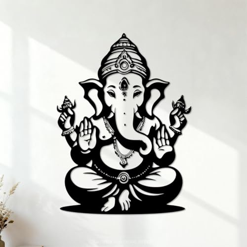 Fein geschnitzte Aufkleber Lord Ganesha für Ganesh Chaturthi Schwarz-Weiß 68x91.8cm Einfache Anbringung Schwarz