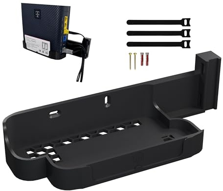 LayerMeister Wandhalterung passend für Telekom Speedport 7 Router mit Kabelführung & Router-Pass Halterung – inkl. Montagematerial & Kabelbinder – Made in Germany – Schwarz