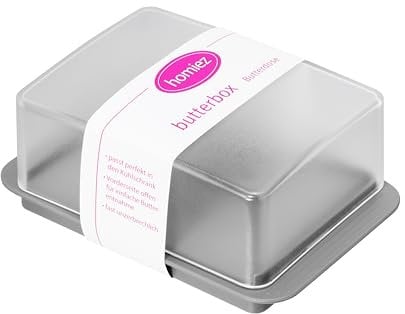 homeXpert Butterdose, Butterbox aus Kunststoff für 250g Butter - mit transparentem Deckel in Grau, Butterbehälter zum servieren, Spülmaschinenfest, passend für Kühlschranktüre