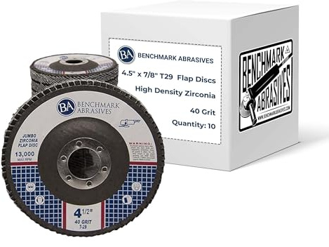 Benchmark Abrasives 4.5 x 7/8 Premium High Density Jumbo Zirconia Type 29 Flap Discs 4 1/2 for Angle Grinder, Sanding Discs, Finishing - Grinding Wheels 4 1/2 Inch (10 Pack) - 40 Grit