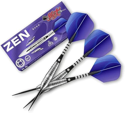 Shot! Darts Zen Budo Steel Tip Dart Set vorne gewichtete 80% Tungsten Barrels (26)