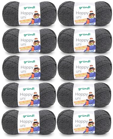 Gründl Wolle Happy uni - Garn zum Stricken - Garn zum Häkeln - Strickgarn - Häkelgarn - Weich und hautfreundlich - 100% Polyacryl 10 Knäuel 100 g / 250 m - Nadelstärke 4 5 -anthrazit