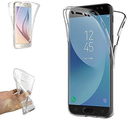 REY Funda Carcasa Gel Transparente Doble 360º para Samsung Galaxy J7 2017, Ultra Fina 0,33mm, Silicona TPU de Alta Resistencia y Flexibilidad