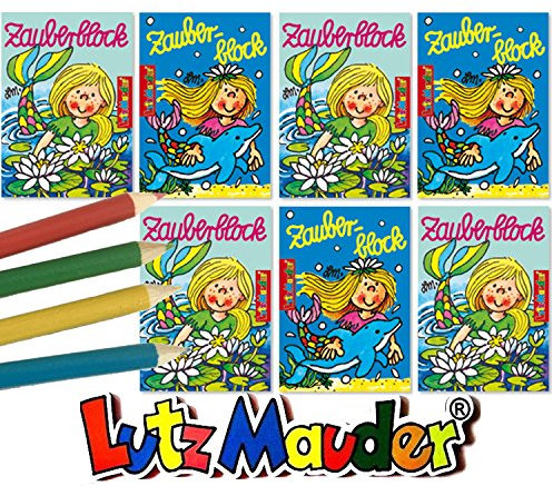 Lutz Mauder / Carpeta 8 x Zauberblock * MEERJUNGFRAU * in DIN A8 | Buntstifte Mitgebsel Feier malen Malbuch Kinder Mädchen Nixe Märchen Fee zeichnen Buch Motto Mottoparty